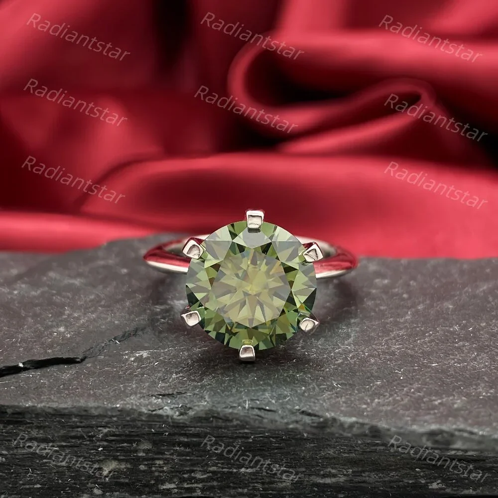 NEW Certified 5 ct. t.w. Dark Blue Green Moissanite Solitaire 6 Prong Ring